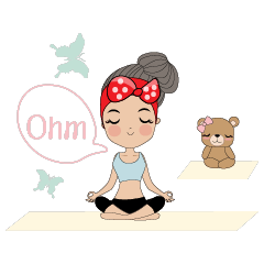 [LINEスタンプ] Red Bow Yoga in the Garden